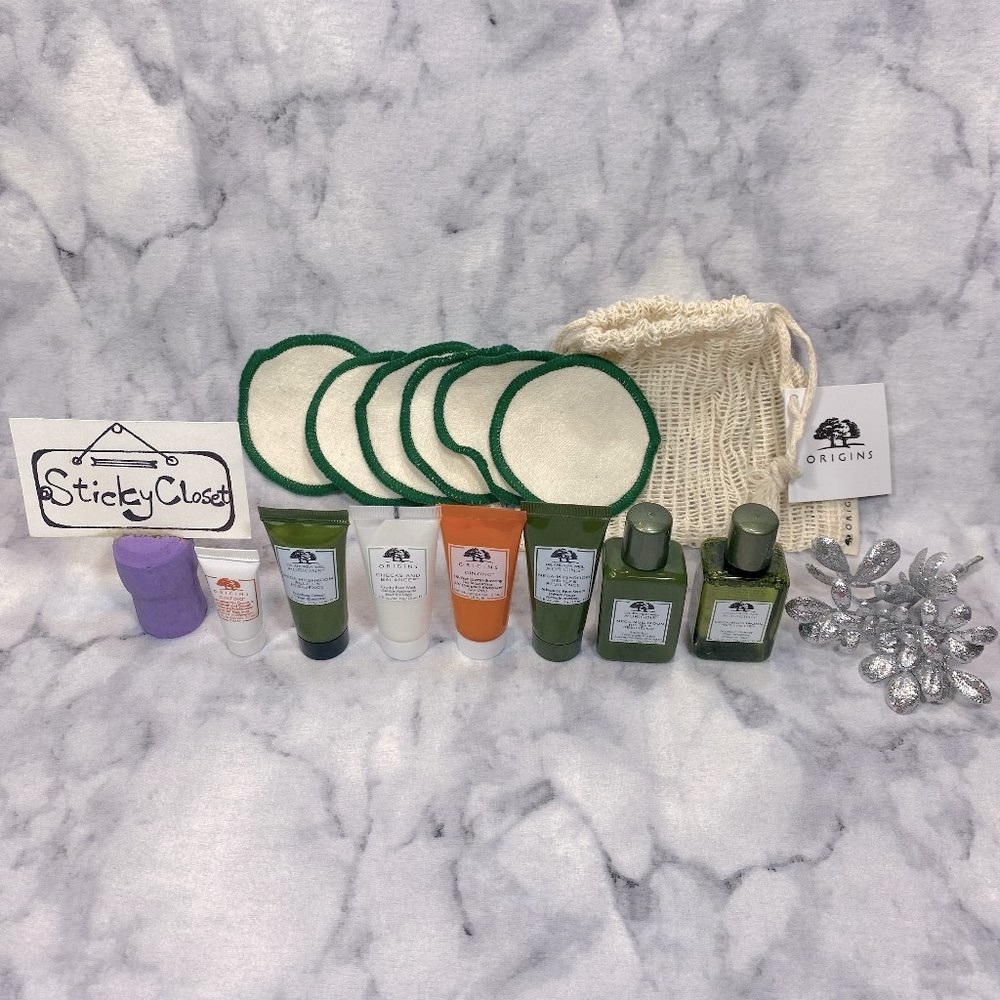 Origins Skincare Set-Cotton Pads,Scrub,Cleanser,Lotion,Serum,Cream,Burst-7pc-NEW